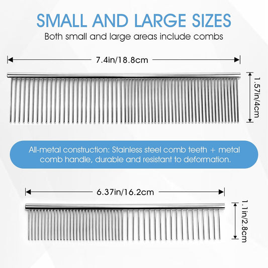 2PCS Metal Pet Combs,Different Spaced Rounded End Teeth Detangler Deshedding Comb for Dog,Cat,Pet