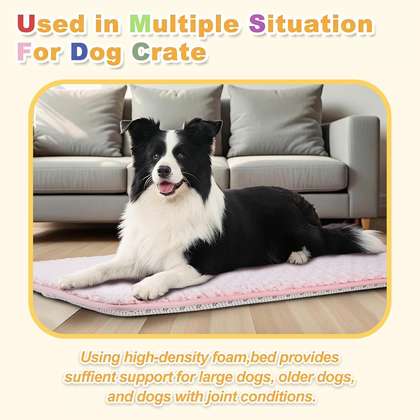 Dog Bed for Crate Pad High Resilience Foam Crate Pad Mat for Medium Large Dogs Washable Anti-Slip, Outdoor, 35" x 22",Dark Gray