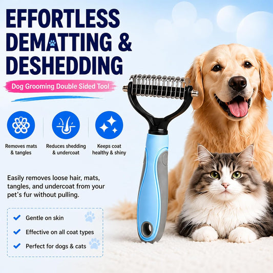 Vivanchor Pet Pro, Dual-Sided Pet Dematting Comb for Dogs & Cats, Grooming Comb for Dogs, Pet Deshedding Brush, Brush Micro Scratching For Removing Loose Hair, Mats, Tangles & Undercoat (Blue)