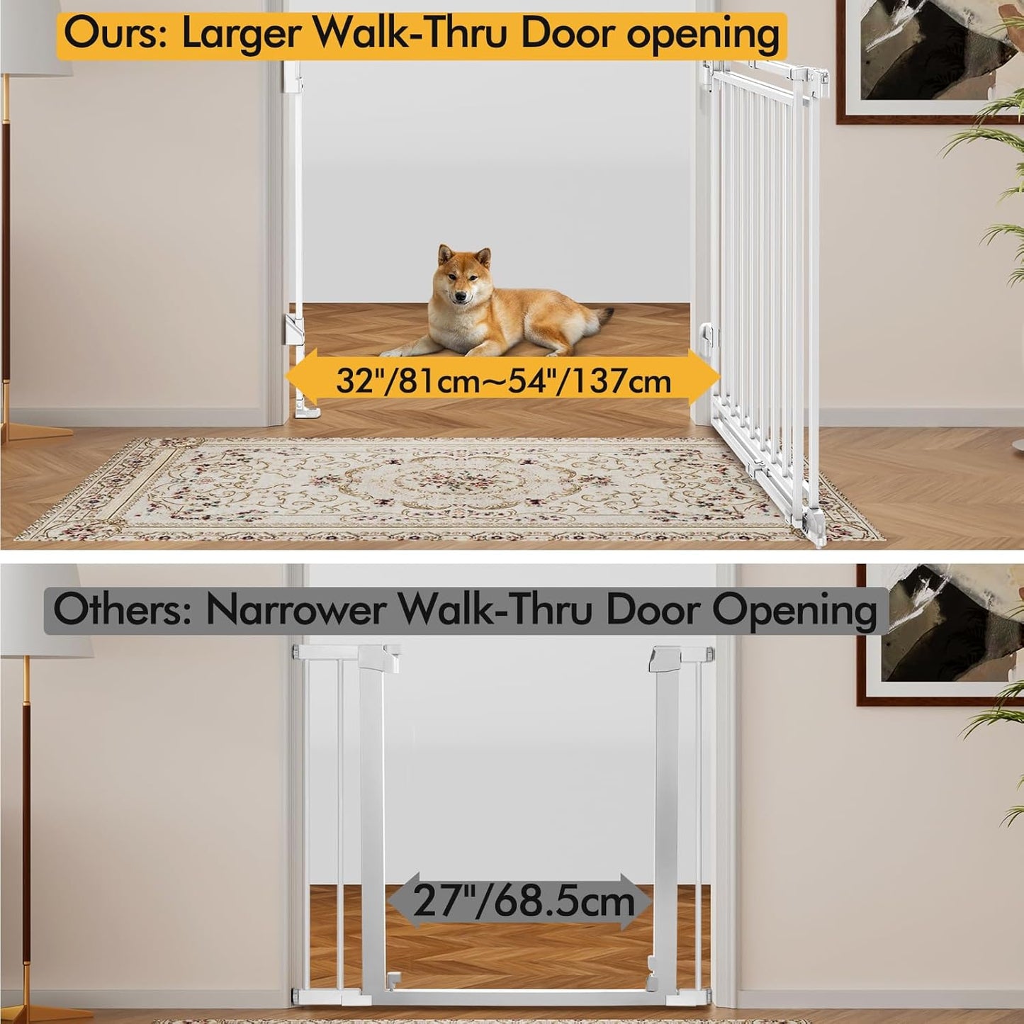 Baby Gate for Stairs & Doorways - Fits Openings 26 to 43 Inches Wide (Must Drill to Install) | 29" Extra Tall with No Bottom Bar | One-Handed Auto-Close Walk-Thru Gate for Kids & Pets, Black