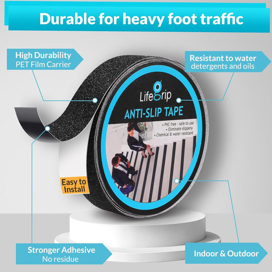 LifeGrip Anti Slip Transparent Anti Slip Tape, 4 inch by 30 feet, Non-Slip Traction Grip Tape to Tubs, Boats, Stairs, Clear, Soft, Comfortable for Bare feet (4" X 30')