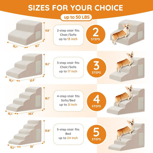 Dogs Steps for Bed, Dog Stairs for Small Dogs, 2-Step Dog Ramp for Bed, Couch, Sofa, and Chairs, Non-Slip Bottom Design, Cat Scratching, High Density Foam Portable Pet Step, Indoor, Grey