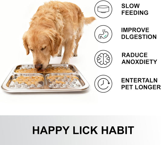 Kactoily Stainless Steel Lick Mat for Dogs and Cats, Large Slow Feeding Licking Pad with 46 Suction Cups, Wall/Floor/Crate Mounting, Peanut Butter Licking Pad for Boredom Reducer and Anxiety Relief