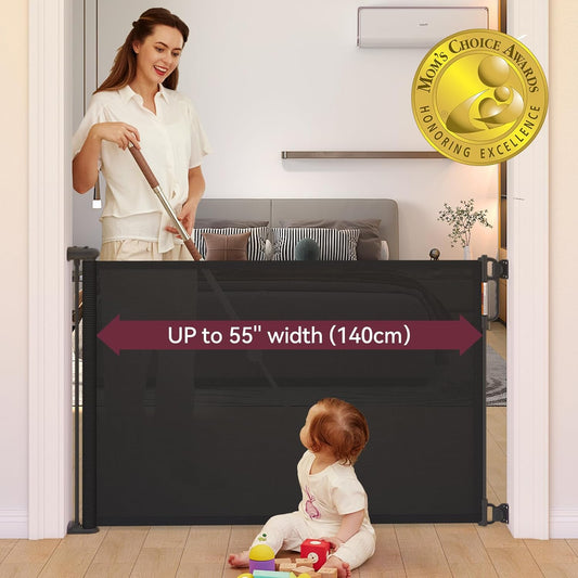 Retractable Baby Gate, Momcozy Extra Wide Mesh Baby Gates for Stairs, 41" Tall, Extends to 71" Wide, Black, Pet Dog Gate for Doorways, Stairs, Hallways, Indoor/Outdoor
