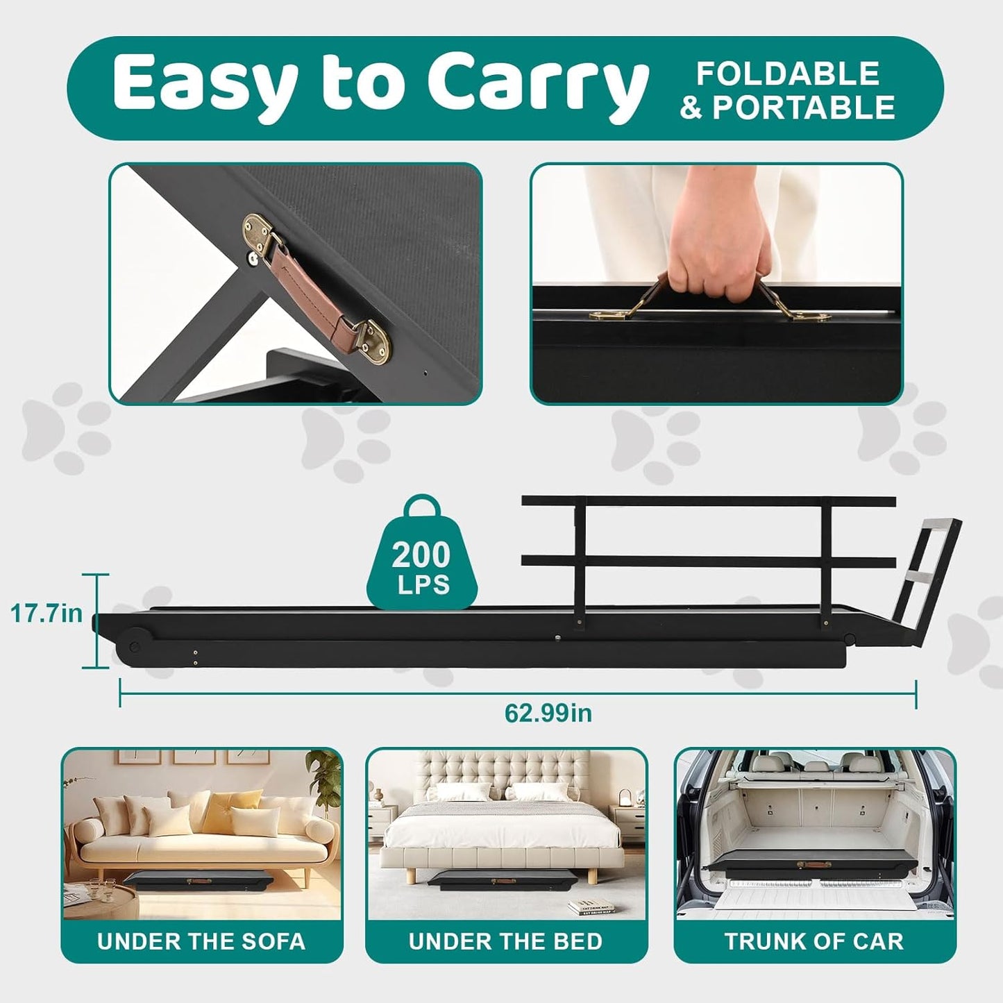 Dog Ramp for Bed, Adjustable Pet Ramps for Dog to Get on Bed, Non-Slip Rubber Surface - Folding Wooden Dog Ramp for Small/Large/Old Dogs, Adjustable up to 27.5 inch High Beds, Safety Railings