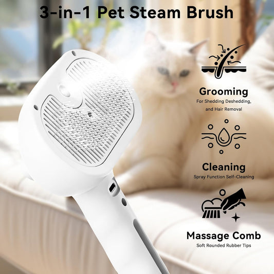 Pet Steam Brush for Dog Cat Haired Brush for Long Short Coats Shedding Fresh fur Shower Brushes Pet Spray Slicker Comb Grooming Rechargeable with Water Cleaning