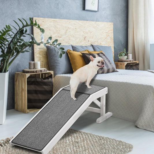 MEWANG Dog Ramp for Bed - Pet Ramp for Dogs with Non-Slip Carpet and Top Platform - 49.2" Long Dog Ramps for Small and Medium Dogs - Dog Ramp for Couch, Bed or Sofa - 49.2" x 15.7" x 14", White