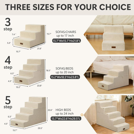 Aodisman Dog Steps for Bed and Couch, 4-Step Pet Stairs for Small Dogs, Indoor Non-Slip Dog Stairs for Old Cats, Puppy, Small Medium Dogs,18.5" H,Grey