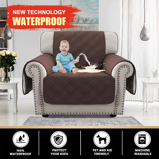 PrinceDeco 100% Waterproof Couch Cover for 3 Cushion Couch Sofa Pet Friendly Non-Slip Couch Cover for Dogs Washable Water Resistant Furniture Protector with Elastic Straps(Sofa 68", French Oak)