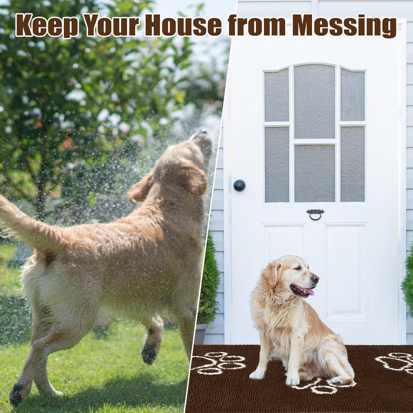 EXPAWLORER Dog Door Mat for Muddy Paws - Highly Absorbent Microfiber Pet Rug, Quick Dry Chenille Dog Runner Rug Indoor Outdoor, Non-Slip Entryway Carpet Washable Mud Mat for Dogs, Brown 60"x30"