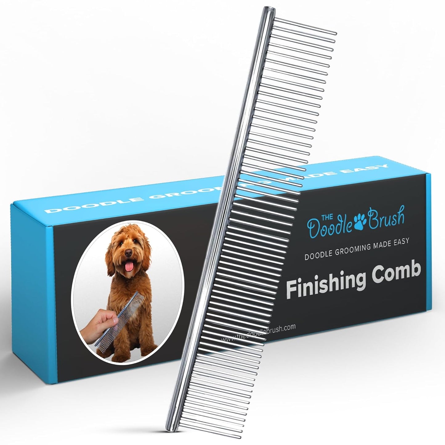 Grooming Kit, Slicker Dog Brush and Finishing Comb Set, Detangler & Dematting Grooming Tools for Dogs, Extra Long Pin Slicker & Metal Comb for Goldendoodle, Cockapoo, Cavapoo, Poodle