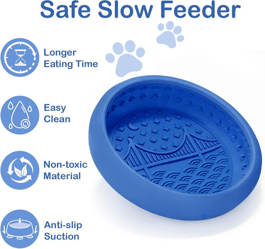 Dog Lick Bowl, BPA Free Silicone Slow Feeder Licking Mat with Strong Suction for Dog, Non-Slip Freeze Licking Bowl for Anxiety Relief & Boredom, Dishwasher(Blue, Large)