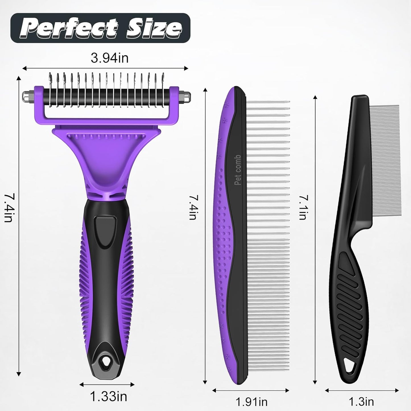3PCS Pet Grooming Rake & Metal Comb & Flea Comb for Cats and Dogs, Double-Sided Dematting Tool, Extra-Wide Deshedding Dog Brush for Long Hair to Effectively Remove Tangles, Knots and Mats (Blue)