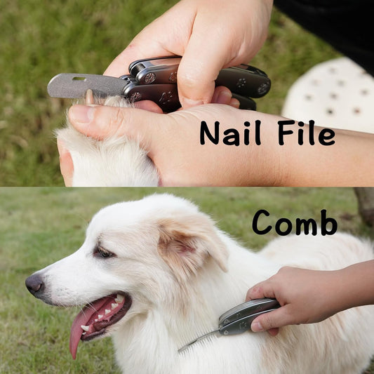Best Dog Nail Trimmer for Anxiety Sensitive Dog, Silent Smoothest Large Dog Nail Clippers for Large Dogs with Thick Nail, 3-in-1 Build-in Comb & Nail File, Heavy Duty Professional Canine Nail Clipper