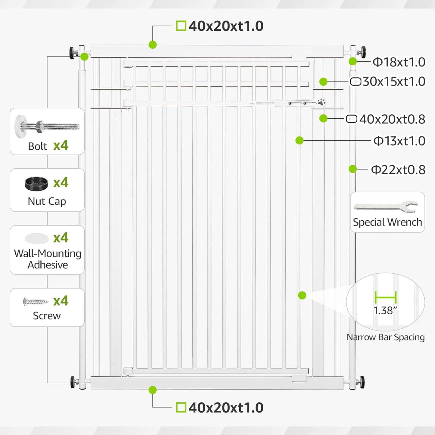 78.8" Extra Tall Cat Gate, 32.8-37.4" Wide Tall Dog Gate for Doorways/Hallways, NO Drilling Pressure Mounted Pet Gate for Stairs, Studio, Kitchen (White)