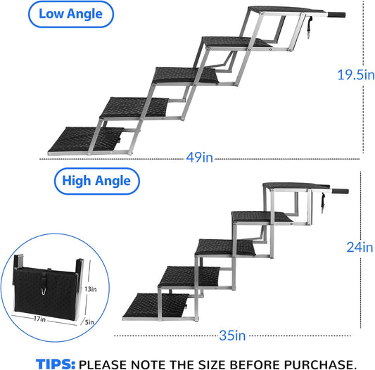 Niubya Dog Ramps for Cars, Portable Folding Dog Stairs for Cars, SUV, Trucks, Lightweight Pet Ramp for Large Dogs with Non-Slip Surface, Reinforced Pet Steps Supports Up to 200 lb, 6 Steps