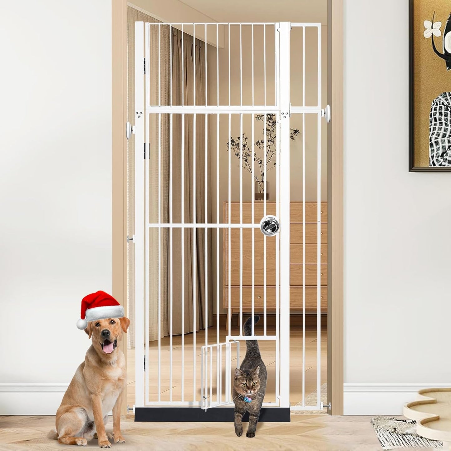 71 inch Extra Tall Gates for Cats Dogs, Adjustable 28.7" and 37.5" Wide Cat Gate, Pressure Mounted Full Door Pet Gate for Doorway, Stairs,House (Black, 71")