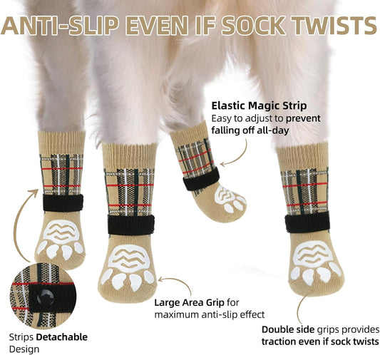 PUPTECK Anti Slip Dog Socks with Double Grippers for Hardwood Floors, Shoes for Hot/Cold Pavement, Boots & Paws Protectors to Prevent Licking, Traction Booties for Senior Small Large Dogs
