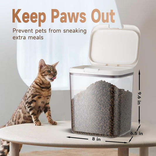 LivLab Mker Pet Food Storage Container 5 lbs Airtight Dog/Cat Food Container with Measuring Cup, BPA Free, Rice & Flour Storage Container for Dog Treats and Cat Food (3 lbs), White