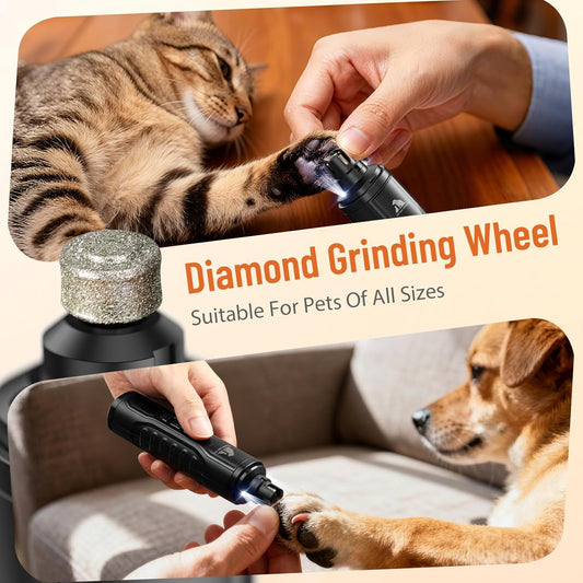 Electric Dog Nail Grinder: 5-Speed Quiet Dog Nail Trimmer with LED Light, Adjustable Safety Guard, Rechargeable Cordless Design for Small to Large Dogs & Cats(Black)
