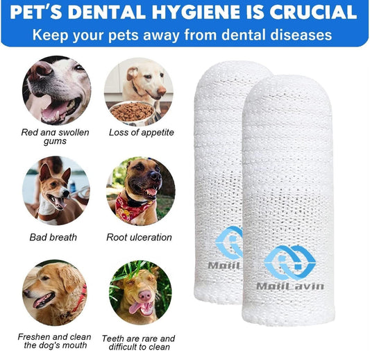 Pet Toothbrush for Small to Large Dogs Cats,Soft High Grade Finger Toothbrush,Teeth Oral Cleaning,Dental Care, 1 Set for Two Fingers White (6)
