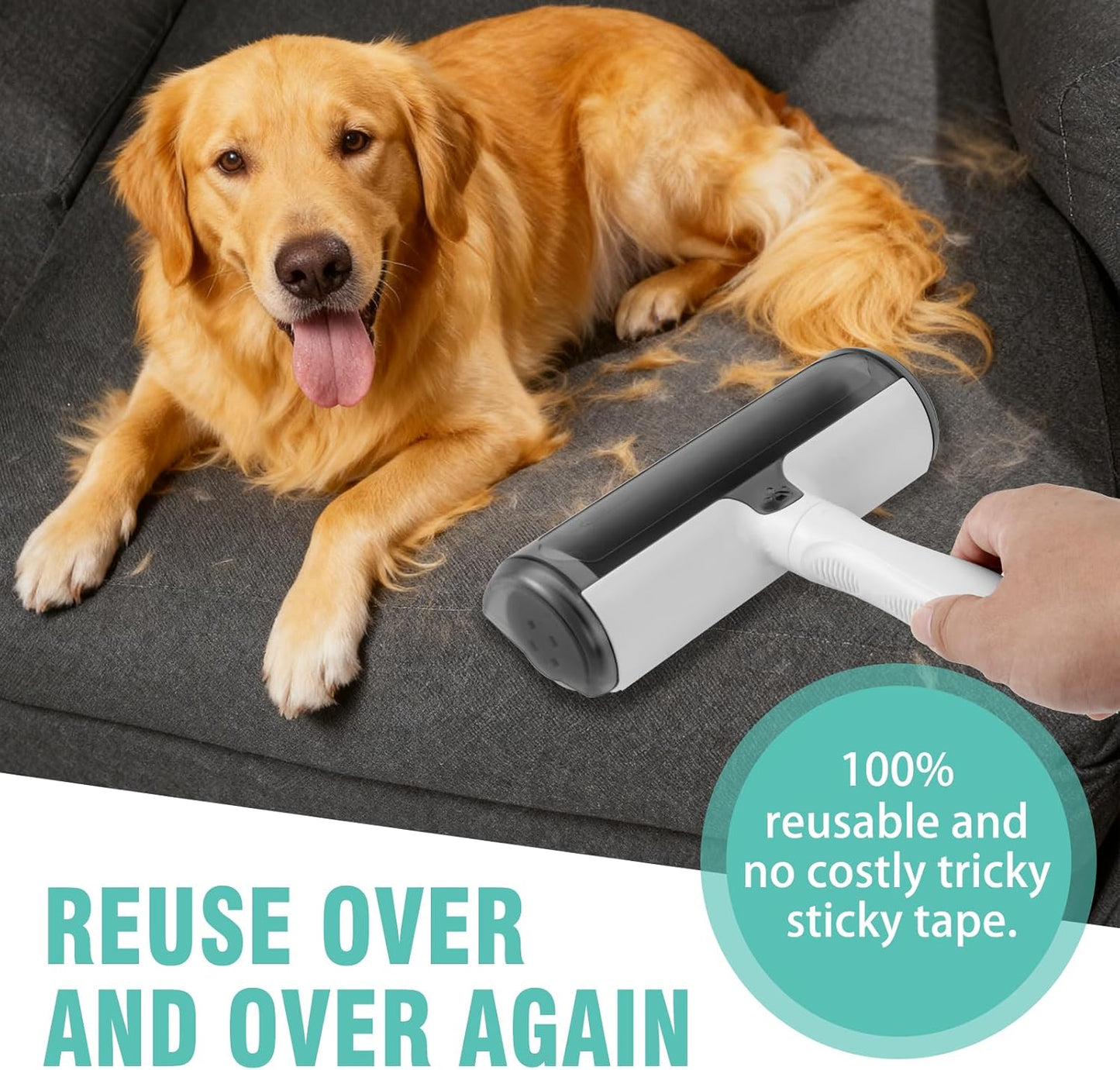 Reusable Lint Roller for Pet Hair - Washable Extra Sticky Gel Lint Remover, Eco-Friendly Dog & Cat Hair Roller for Clothes, Furniture, Carpet, Bedding, and Car Seat, (Travel Size). White.
