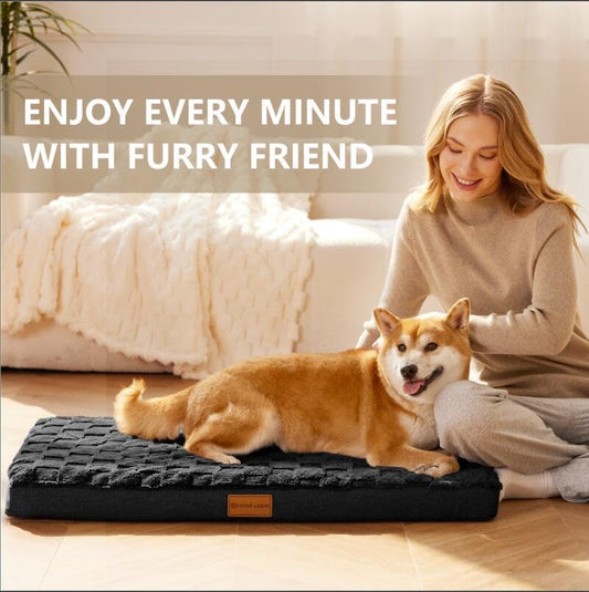 Orthopedic Large Dog Bed Washable Pet Crate Mat 36''X24'' Black