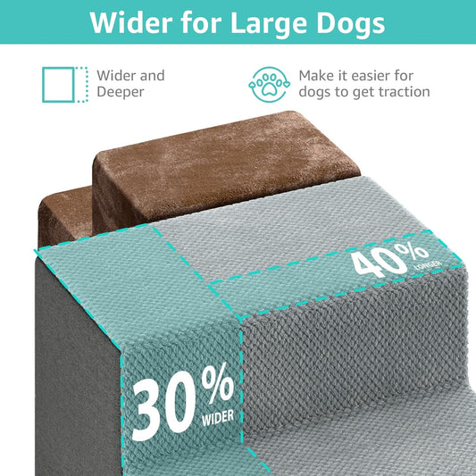 YENING Large Dog Stairs for High Beds - Extra Wide Pet Steps for Large Dogs to Get on Tall Bed 3 Deep Step Cat Ramp for Couch