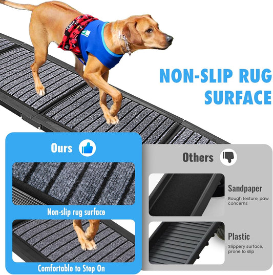 Folding Dog Ramp for Cars, 63"x17" Large Dog Ramp for SUV & Truck, Non-Slip Surface & Side Handle, Portable Pet Ramp