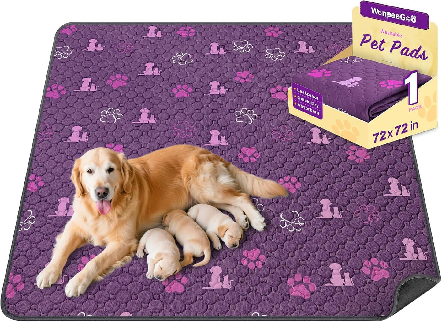 WanpeeGoo Washable Pee Pads for Dogs, 4 Pack Absorbent Reusable Training Dog Pads Pet Puppy Pads, Non-Slip Potty Pads for Whelping, Playpen, Crate, Bed, Grey 18"x24"