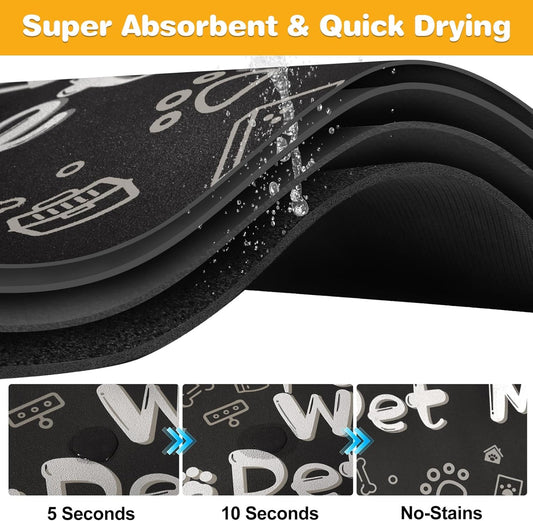 Pet Feeding Mat,Dog Cat Mat for Food and Water,Dog Bowl Waterproof Placemat with Rubber Backing,Absorbent Quick Dry Water Dispenser Mat for Pet(Dark Gray 12"×18")