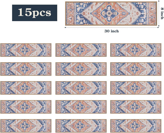 Lahome Stair Treads Non Slip 15 Pack 8" X 30" Stair Treads for Wooden Steps, Washable Self Adhesive Stair Runners Stain Resistant Stair Carpet, Edging Staircase for Kids Elders and Dogs Dorie, Taupe