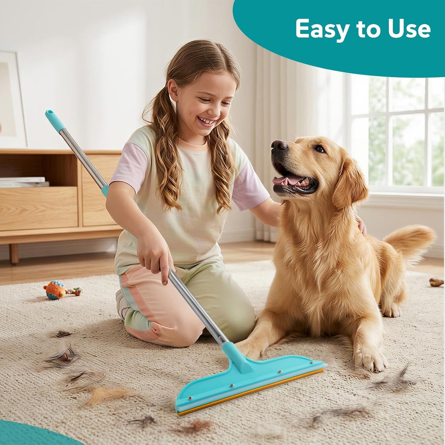 2-in-1 Pet Hair Remover Broom and Scraper Set with Adjustable Long Handle, Ideal for Removing Pet Hair and Water Stains, Reusable and Easy to Clean.