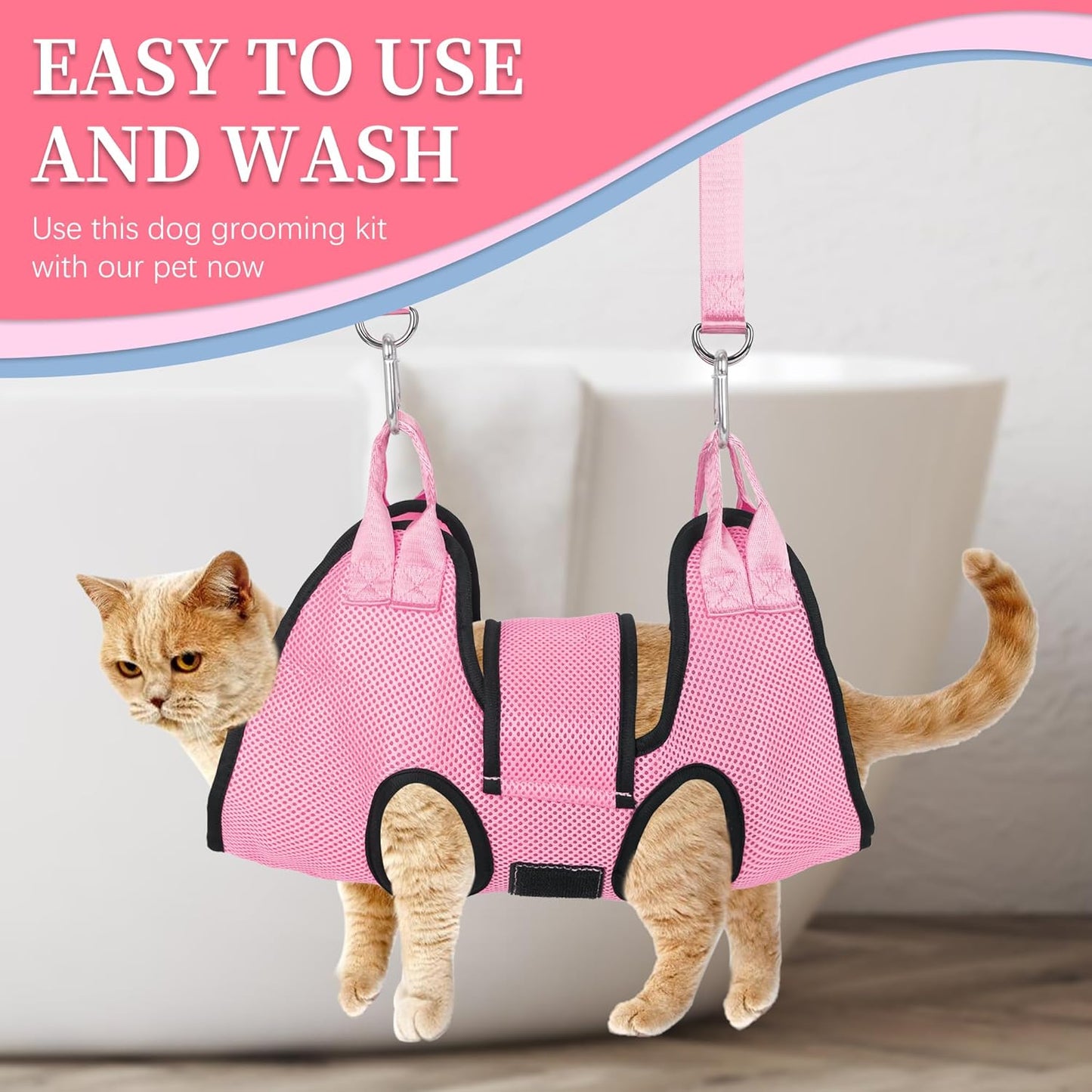 PatiencET Dog Grooming Hammock, Pet Grooming Hammock for Cats & Dogs with Security Strap, Dog Sling for Nail Trimming with Nail Clippers/Trimmer, Nail File, Pet Comb(Pink S)