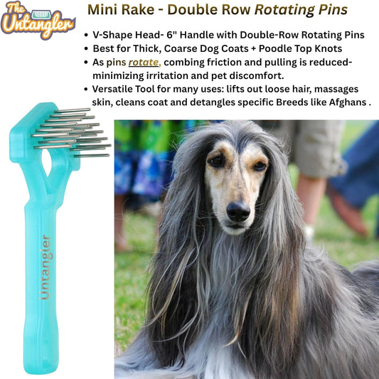 Mini-Rake V-Shaped with 1" Long Double-Row Rotating Teeth (AquaBlue)