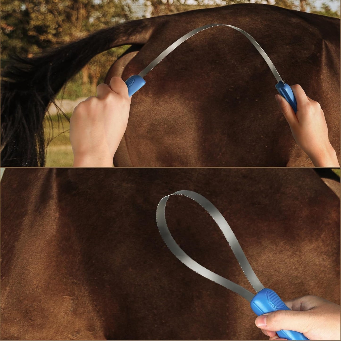 Dual-Sided Shedding Blade Dog Hair Brush - Stainless Steel Grooming Tool for Horses, Cattle, Sheep with Comfort Grip - Fine & Coarse Teeth for Long and Short Hair(2 Pcs)