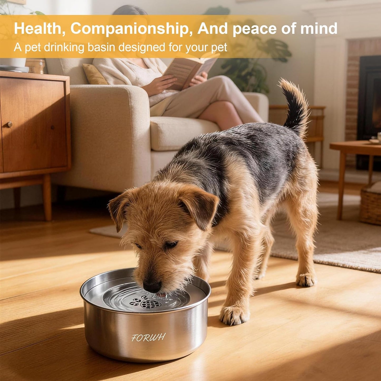 304 Stainless Steel Dog Water Bowl No Spill, 101oz/3L Large Capacity Pet Water Dispenser with Floating Disk, Non-Slip Slow Drink Feeder for Cat, Anti-Gulping & Splash Proof for Travel, Car & Home