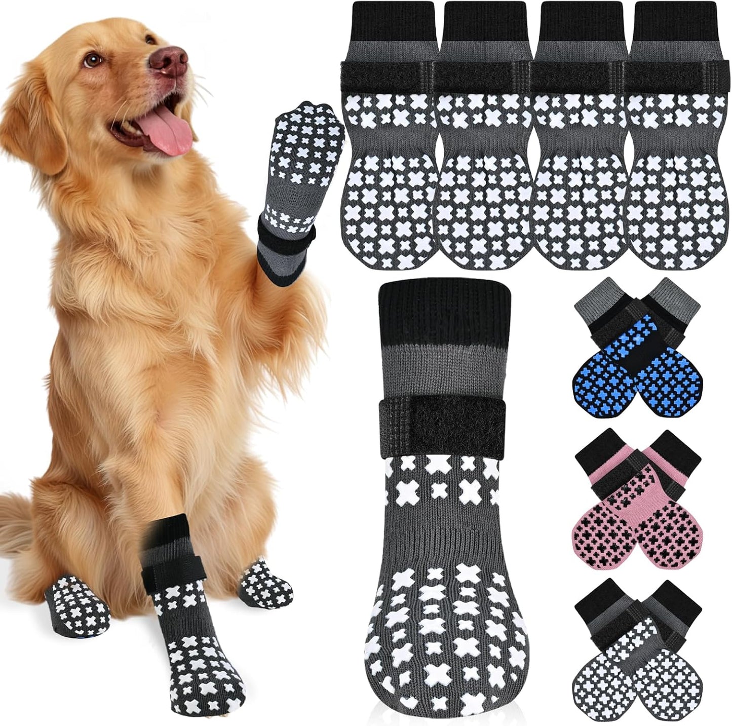 Non-Slip Dog Socks for Hardwood Floors Anti Slip Double-Sided Grippy Socks for Senior Dogs to Prevent Licking Paws, Scratching & Hot Pavement Premium Dog Paw Protector with Grippers Black L