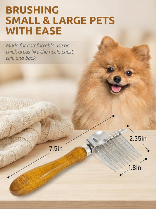 TAKAVU Dematting Comb for Dogs and Cats with Long Hair - 9-Blade Undercoat Rake for Removing Mats, Tangles and Knots - Deshedding Grooming Tool for Doodles and Double-Coated Pets