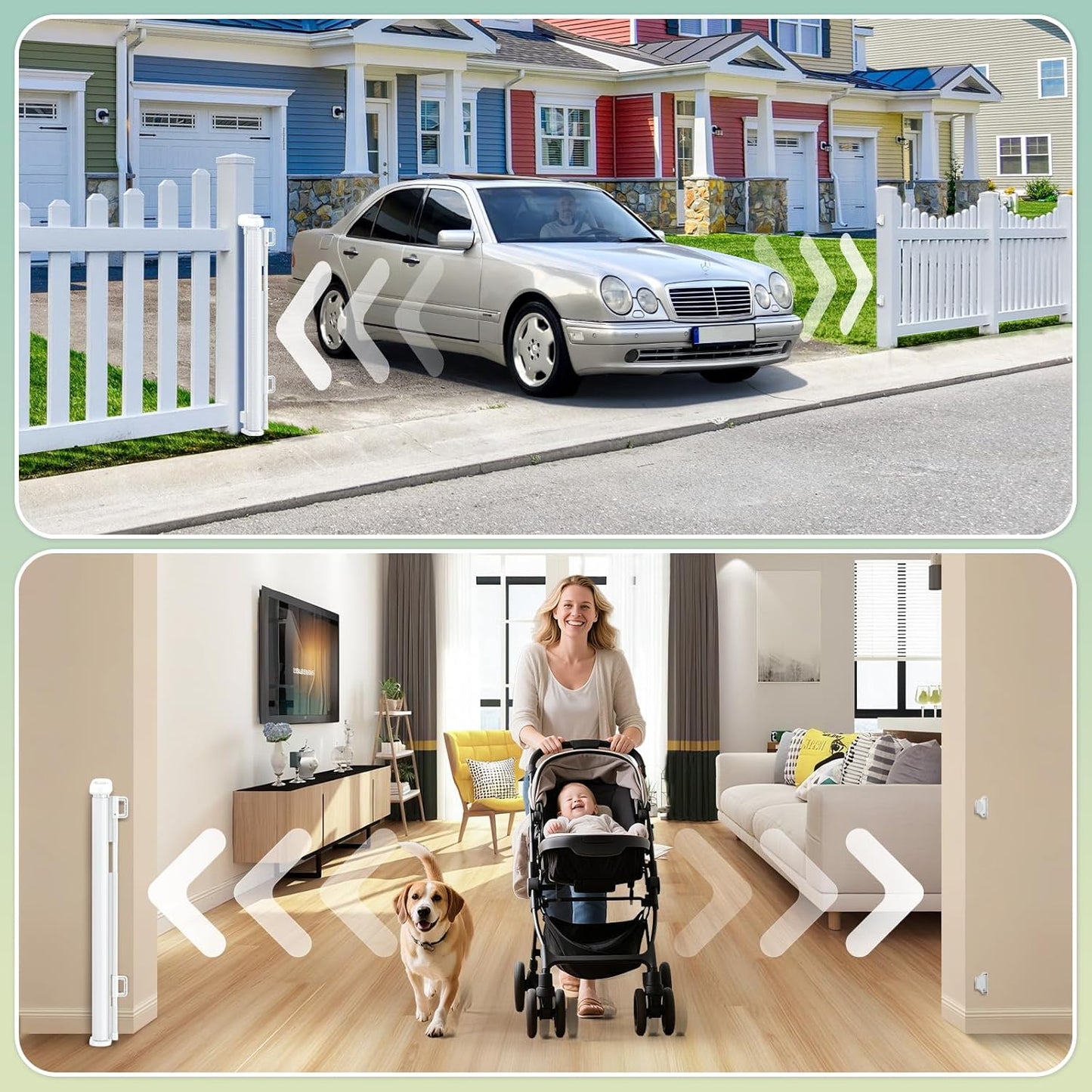 Retractable Baby Gates Extra Wide 150" × 34" Tall for Large Opening 12.5 Foot Retractable Dog Gate for Doorways, Stairs, Aisle, Indoor/Outdoor Retractable Gate for Garage, Hallways, Deck