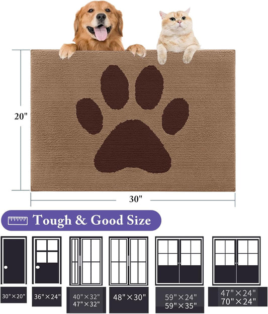 Buganda Dog Door Mat for Muddy Paws, Absorbent Dirt Trapper Washable Indoor Doormats, Non Slip Low-Profile Mud Mat for Dogs, Front Entrance Doormat for Inside Floor (30x20 Inches, Dark Grey)