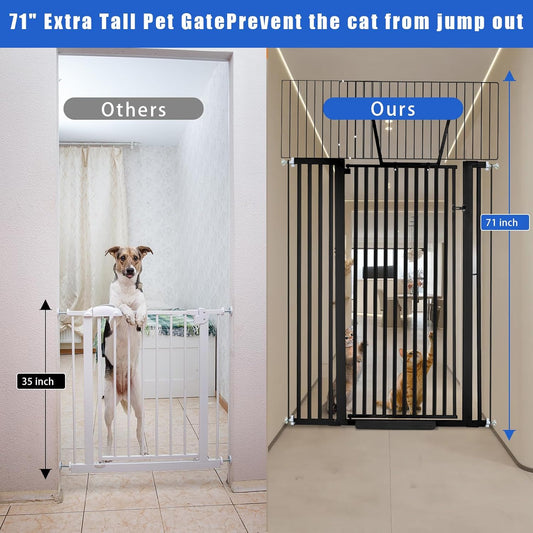 Rgqphantom 71 inch Extra Tall Gate Pet Gate,30.5"-48" Extra Wide Pressure Mounted,Cat Gates for Stairs, Kitchen,Doorways (Black)