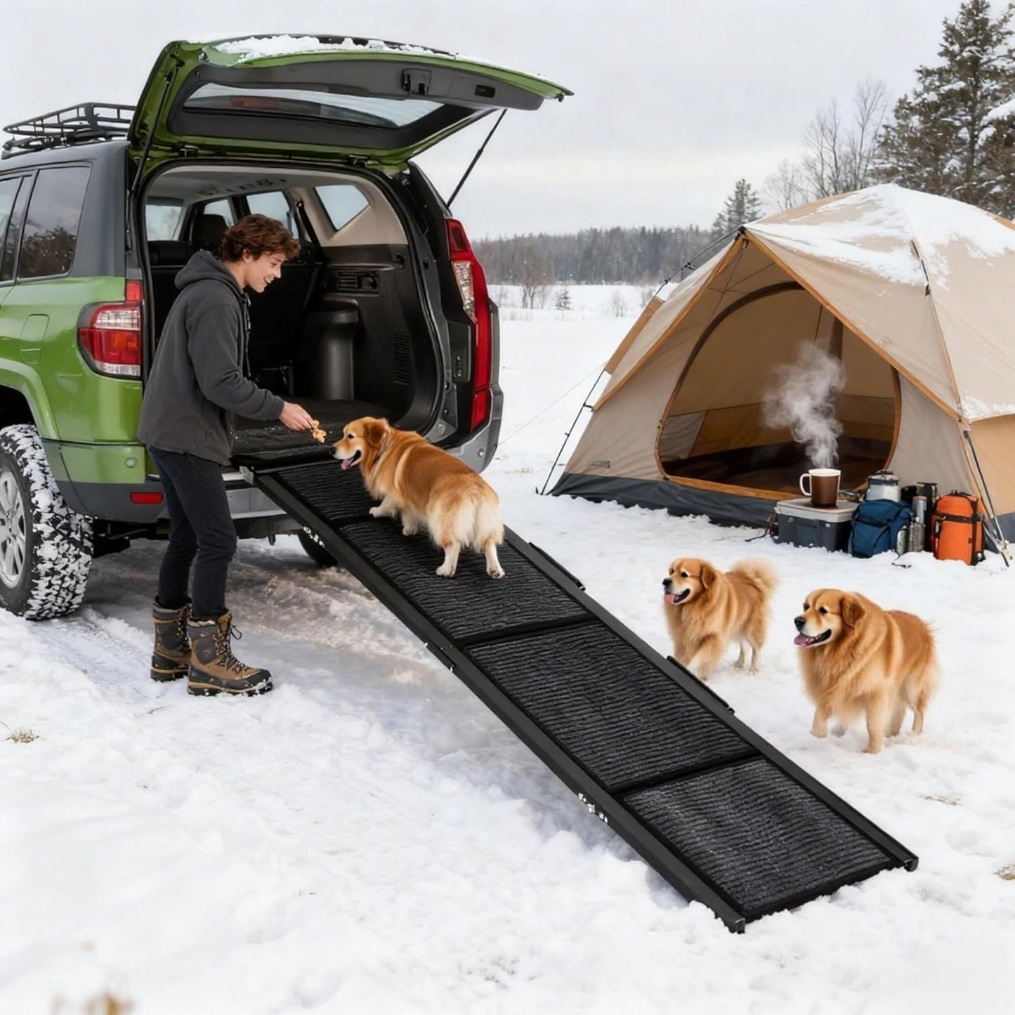 GarveeLife 63 in Long Dog Ramp for Cars, 20 in Wide Folding Pet Ramp for Large Dogs with Non-Slip Surface Portable Dog Car Ramp for SUV Car & Truck, Outdoor Dog Ramp Up to 250 LBS