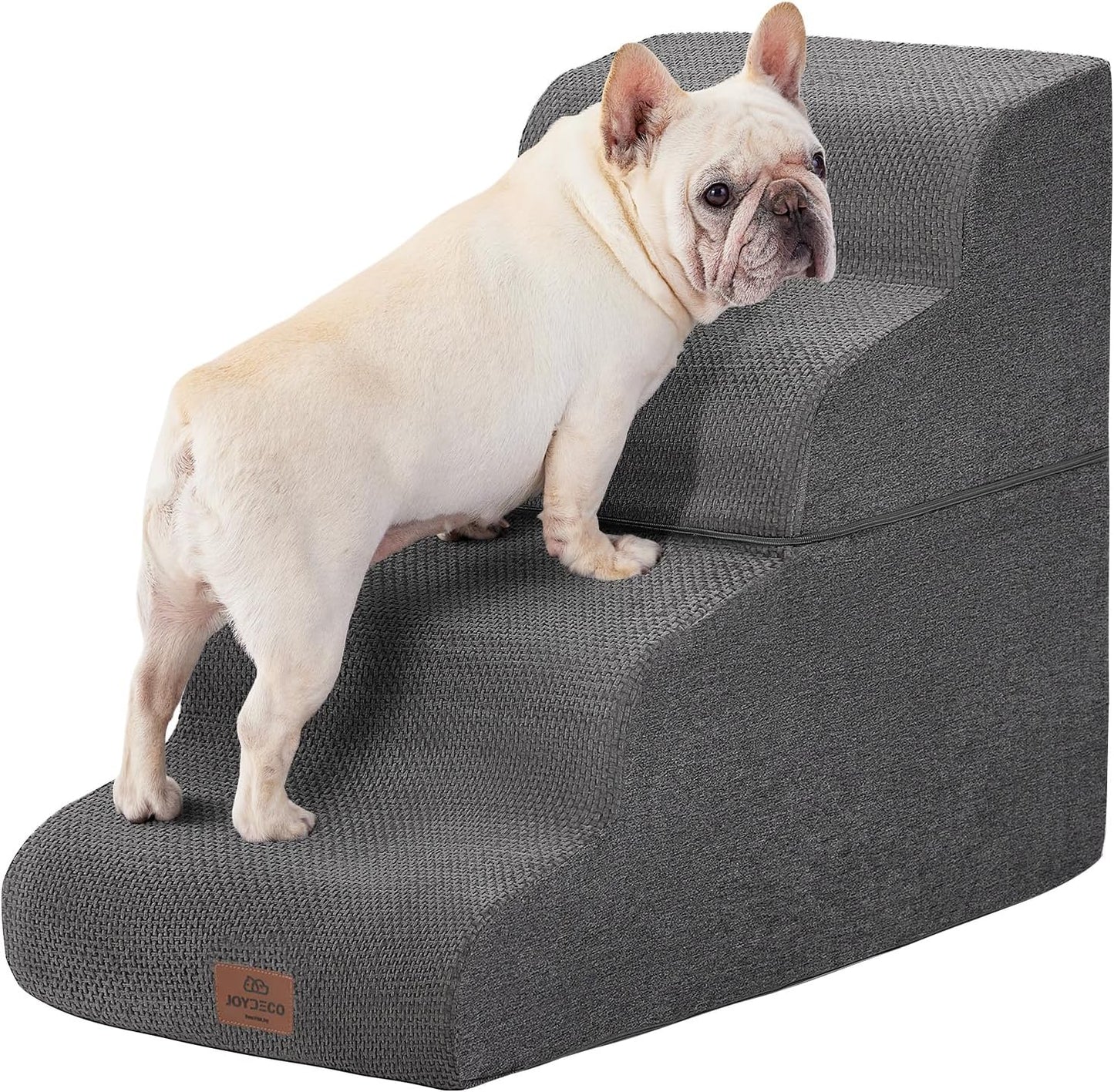 Joydeco Dog Stairs for Bed 17.1" H, 3-Step Pet Steps for Small Dogs and Cats, Dog Steps for High Bed, Non-Slip Balanced Ramp Indoor Pet Stairs, Beige