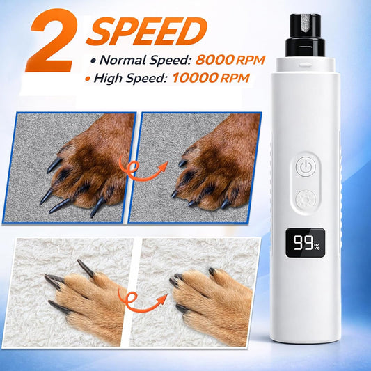 Ultra Quiet Dog Nail Grinder with LED Light, Cats & Dog Nail Trimmers, Anti-slip Dog Nail Clippers, High Speed Grinder for Cats, Small Medium Large Dogs, 3-Speed Adjustable, Replacement Grinding Heads