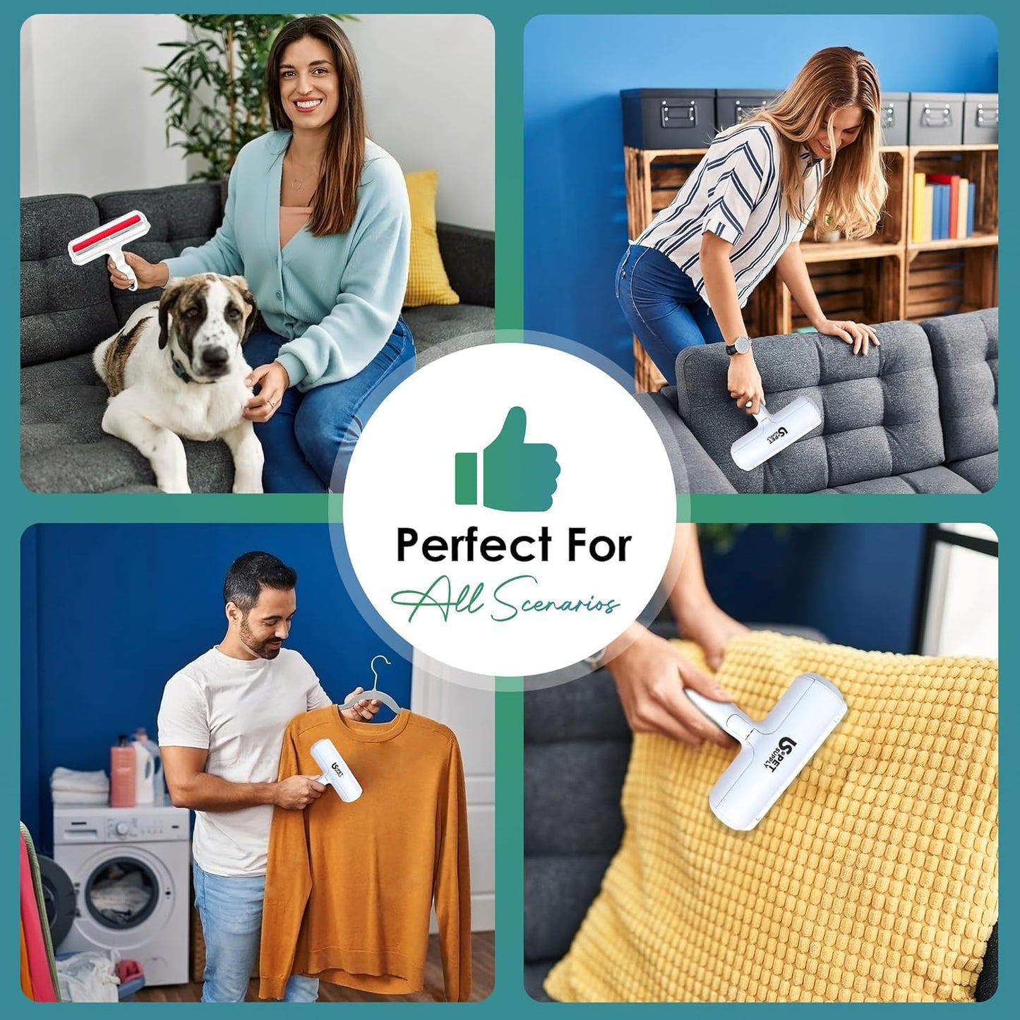 Pet Hair Remover Roller -Reusable, Self Cleaning Lint Roller for Pet Hair Removal on Furniture, Carpets, Clothes & Car Seats-Dog & Cat Hair Remover No Sticky Tapes (White)
