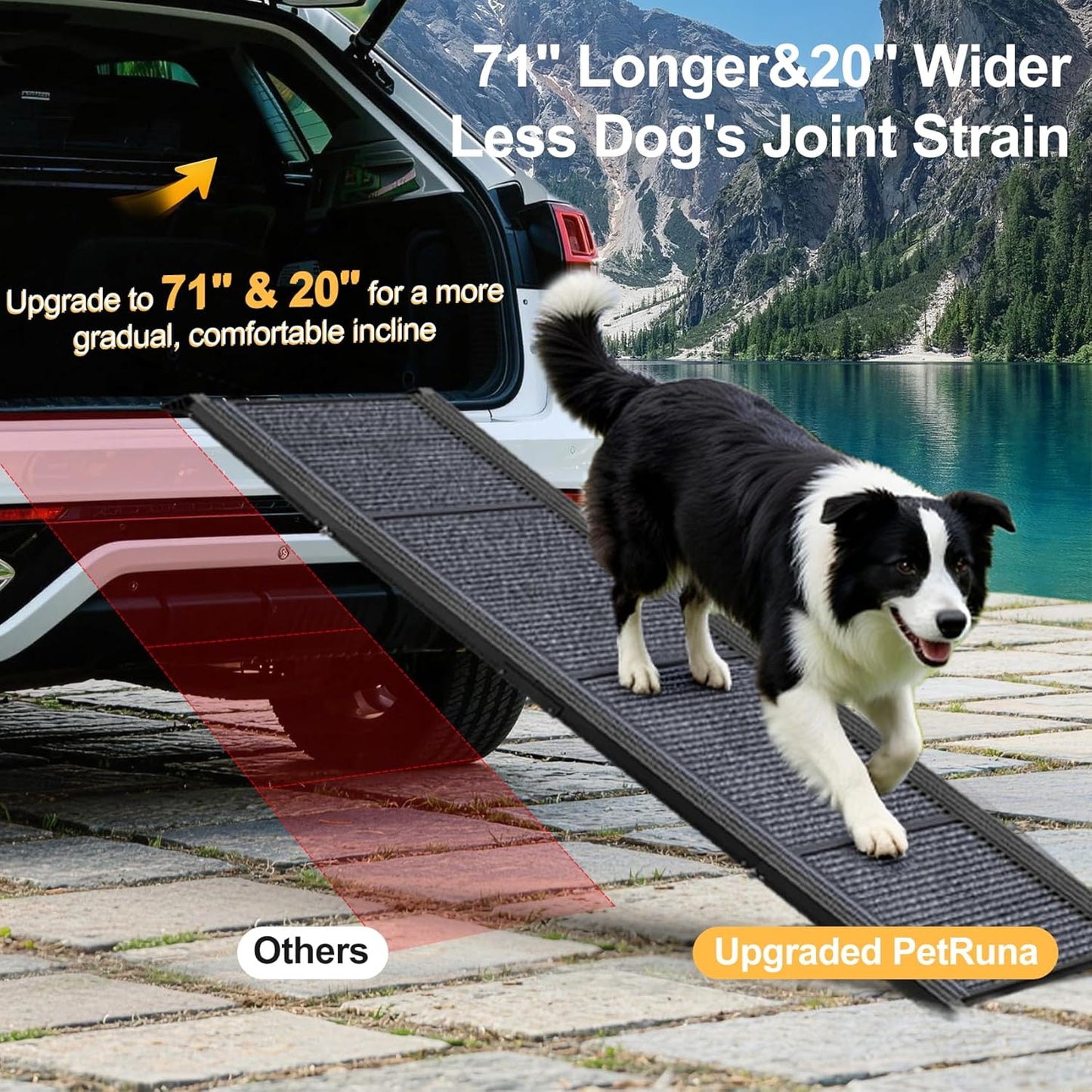 Dog Ramp for Car 63" Long & 17.3" Wide Portable Dog Ramps for Large Dogs with Non-Slip Rug Surface Dog Car Ramp for SUV Car & Truck, Folding Dog Ramp Up to 250LBS