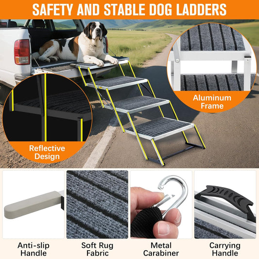 Dog Stairs for Large Dogs - 20" Extra Wide 4-Step Foldable Dog Ramp for Car/SUV/Truck & High Beds - Supports Large Dogs up to 200Lbs