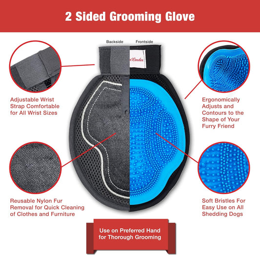 Warren London 2in1 Grooming Glove for Dogs & Cats | Reversible Design Pet Brush with Smooth Side for Clothes & Furniture | Soft Mitten Contours for Comb & Massage
