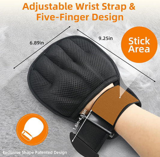 Pet Hair Removal Glove for Cats & Dogs, Patented Adjustable Strap, Reusable Five-Finger Grooming Glove with Secure Non-Slip Fit for Couch, Carpet, Clothing & Car Seat, 2 Pcs